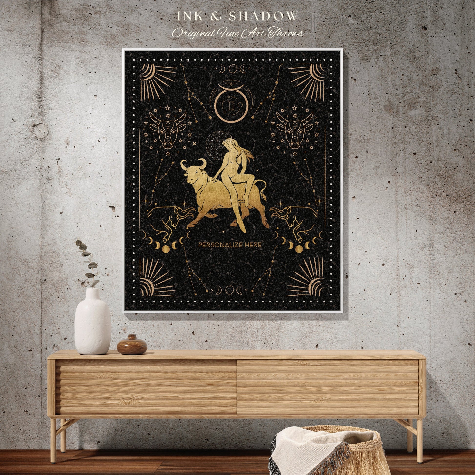 Taurus Blanket Custom | Astrology Tapestry Custom Star Sign Goth Woven Blanket Fairy Core Taurus Room Decor Zodiac Sign Celestial Tapestry |