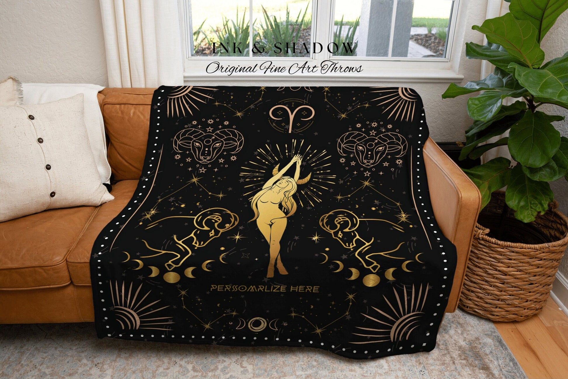 Aries Blanket Personalized | Astrology Tapestry Custom Star Sign Goth Woven Blanket Fairy Core Room Decor Zodiac Sign Wall Art Celestial Art