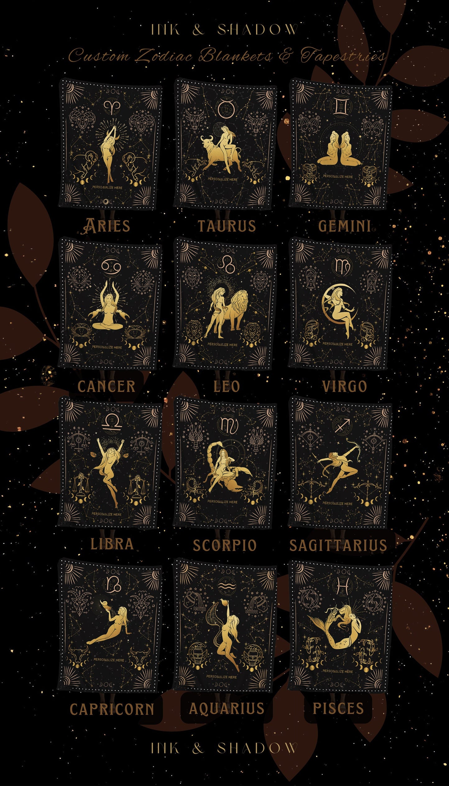 Star Sign Capricorn Blanket | Capricorn Tapestry Custom Zodiac Sign Goth Woven Blanket Witchy Room Decor Capricorn Astrology Personalized |