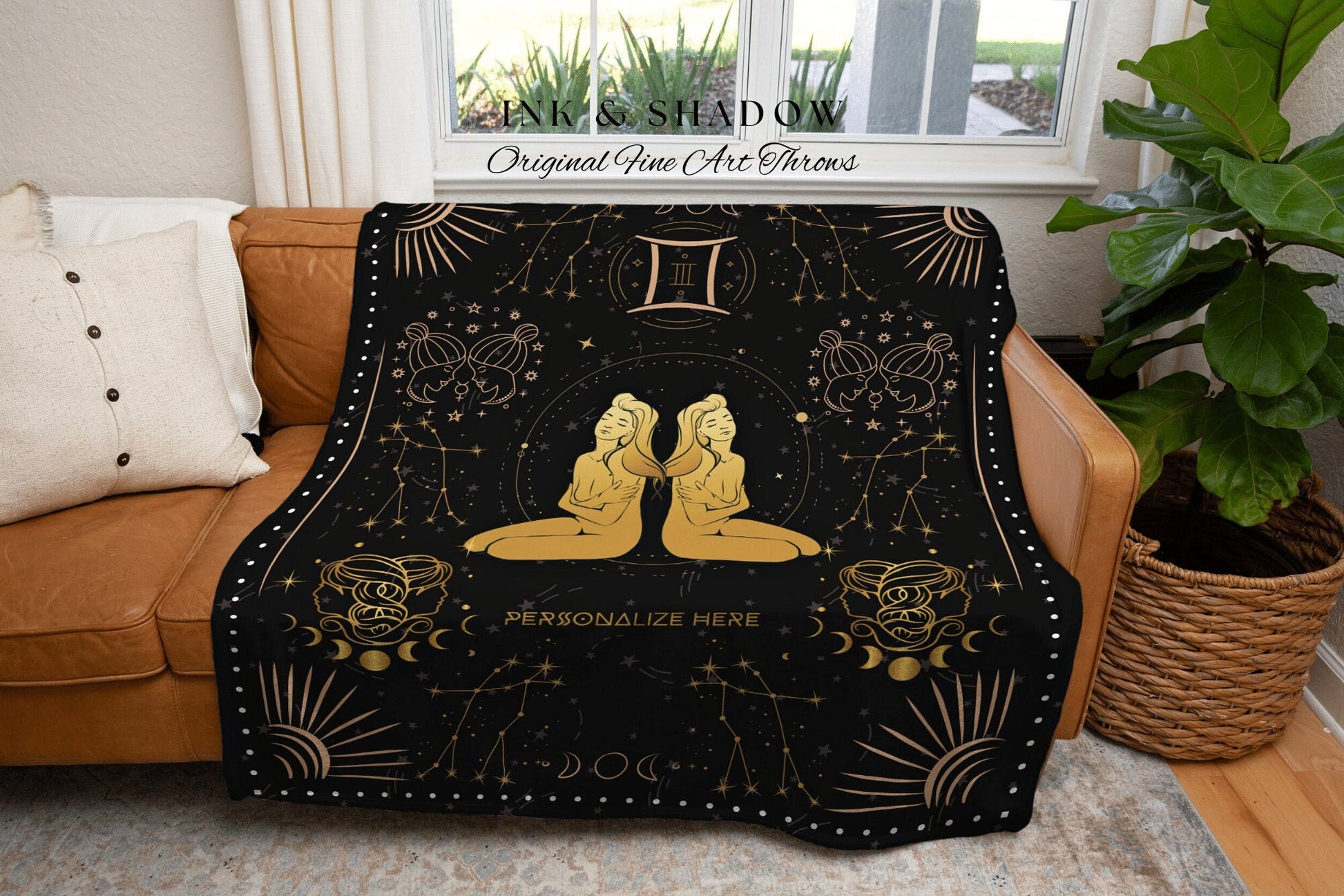 Gemini Tapestry Celestial | Astrology Tapestry Custom Star Sign Goth Woven Blanket Witchy Room Decor Gemini Zodiac Sign Celestial Tapestry |