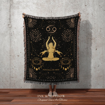 Zodiac Sign Cancer Astrology | Cancer Blanket Custom Star Sign Goth Woven Blanket Witchy Room Decor Cancer Zodiac Sign Celestial Tapestry |