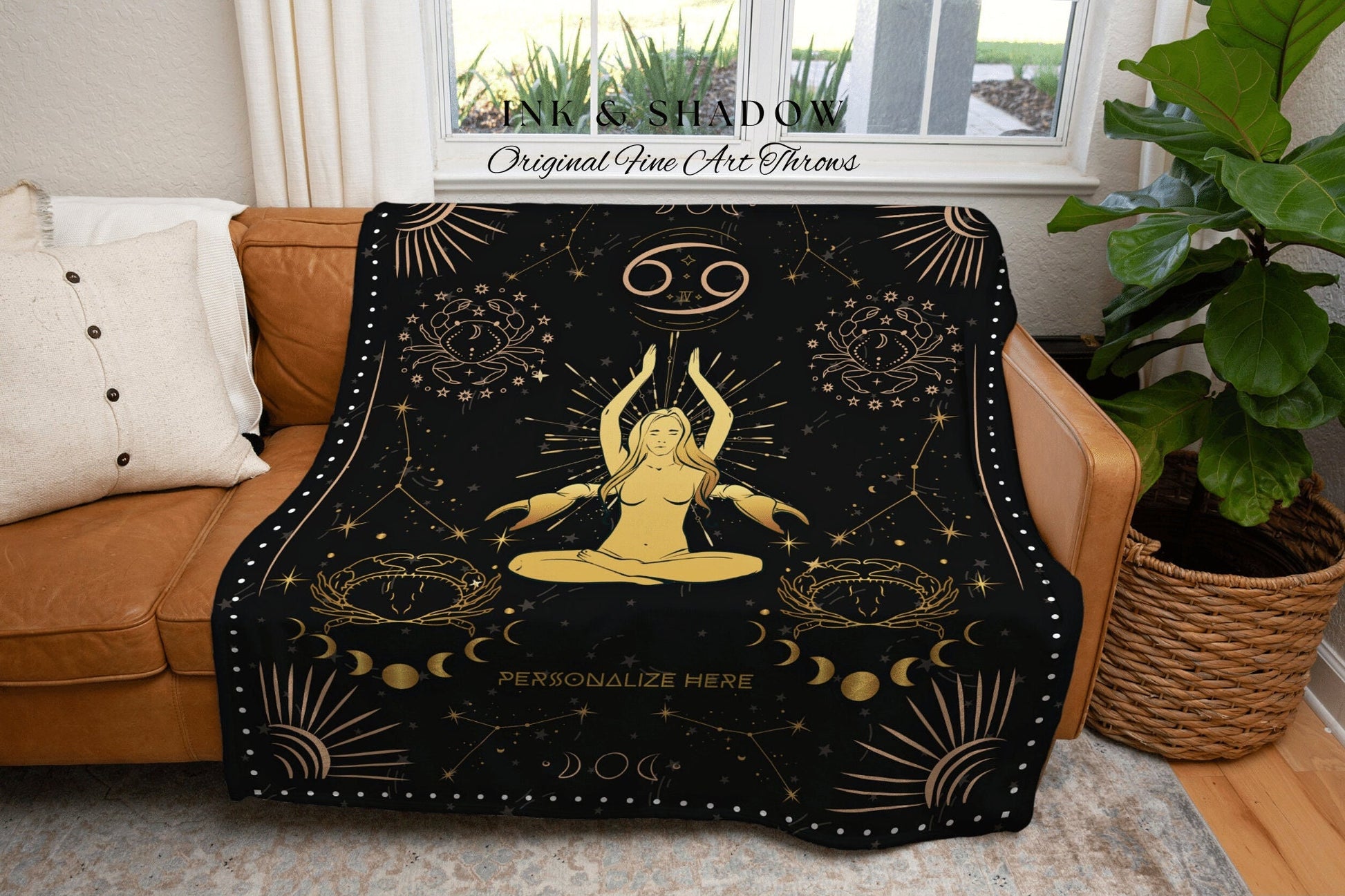 Zodiac Sign Cancer Astrology | Cancer Blanket Custom Star Sign Goth Woven Blanket Witchy Room Decor Cancer Zodiac Sign Celestial Tapestry |