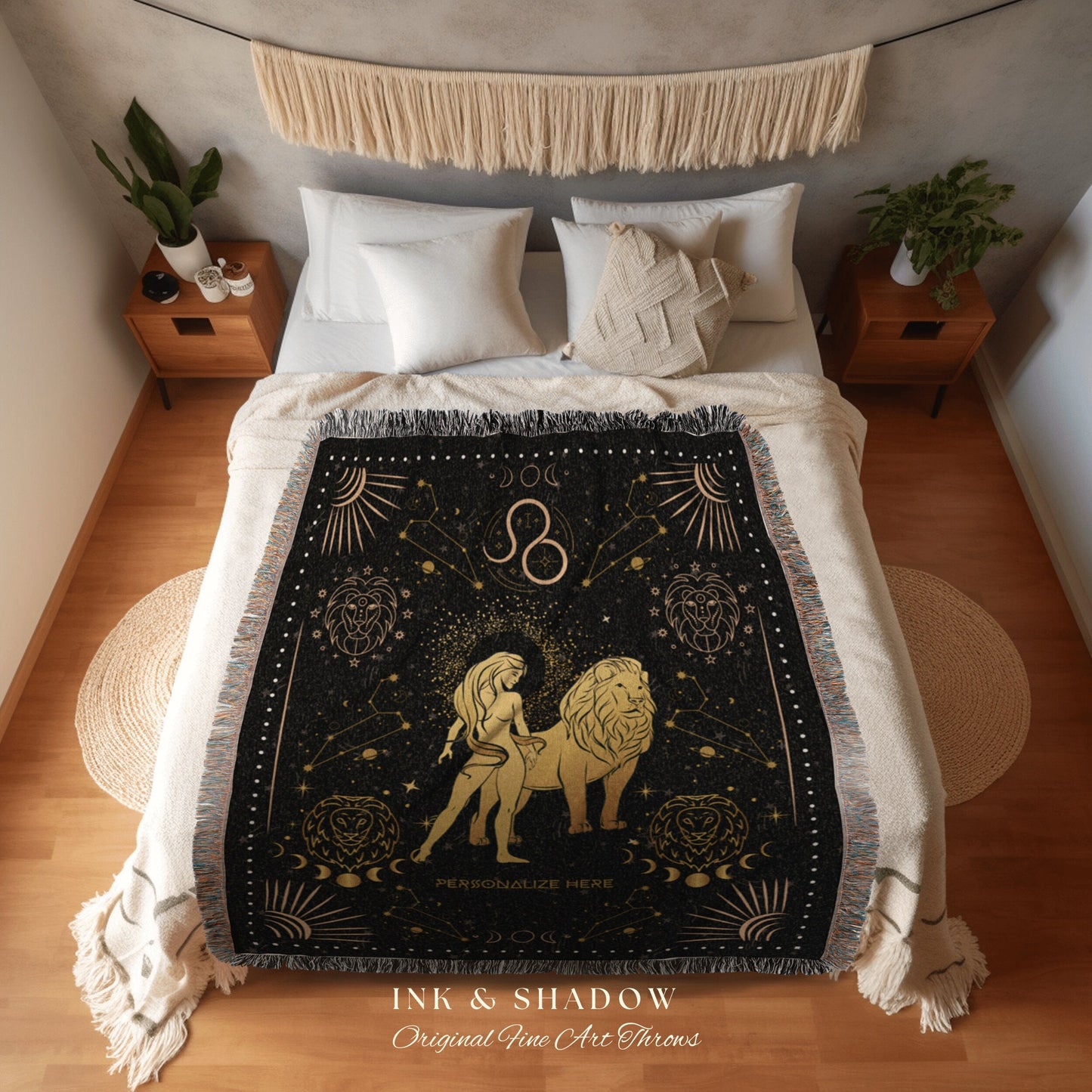 Leo Zodiac Sign Blanket | Leo Blanket Custom Star Sign Goth Woven Blanket Witchy Room Decor Leo Astrology Personalized Tapestry Celestial |