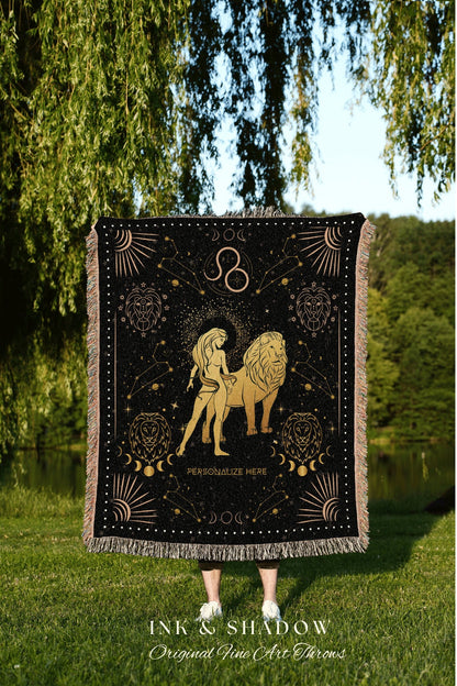 Leo Zodiac Sign Blanket | Leo Blanket Custom Star Sign Goth Woven Blanket Witchy Room Decor Leo Astrology Personalized Tapestry Celestial |