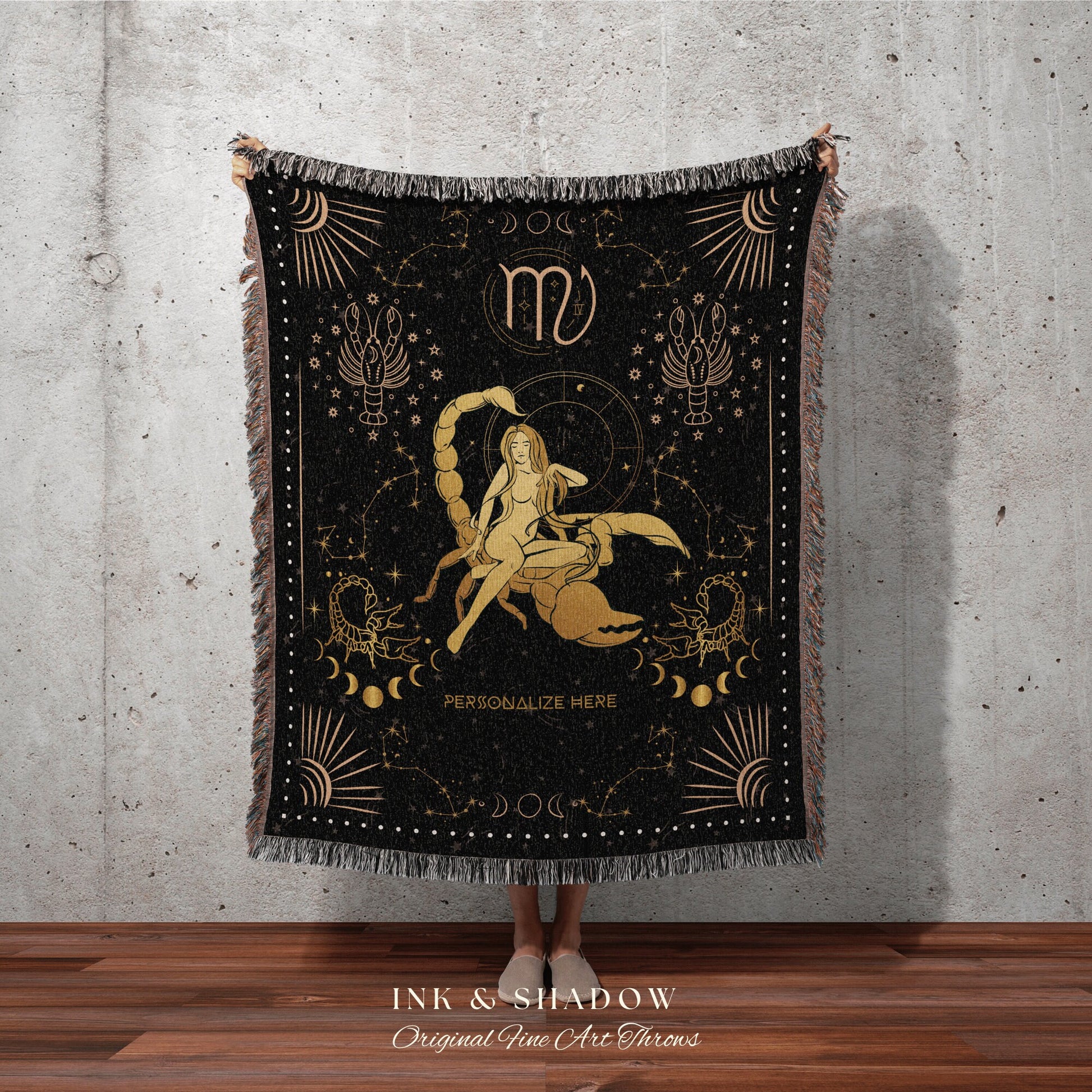 Scorpio Blanket Custom | Scorpio Tapestry Custom Star Sign Goth Woven Blanket Witchy Room Decor Scorpio Astrology Personalized Zodiac Sign |