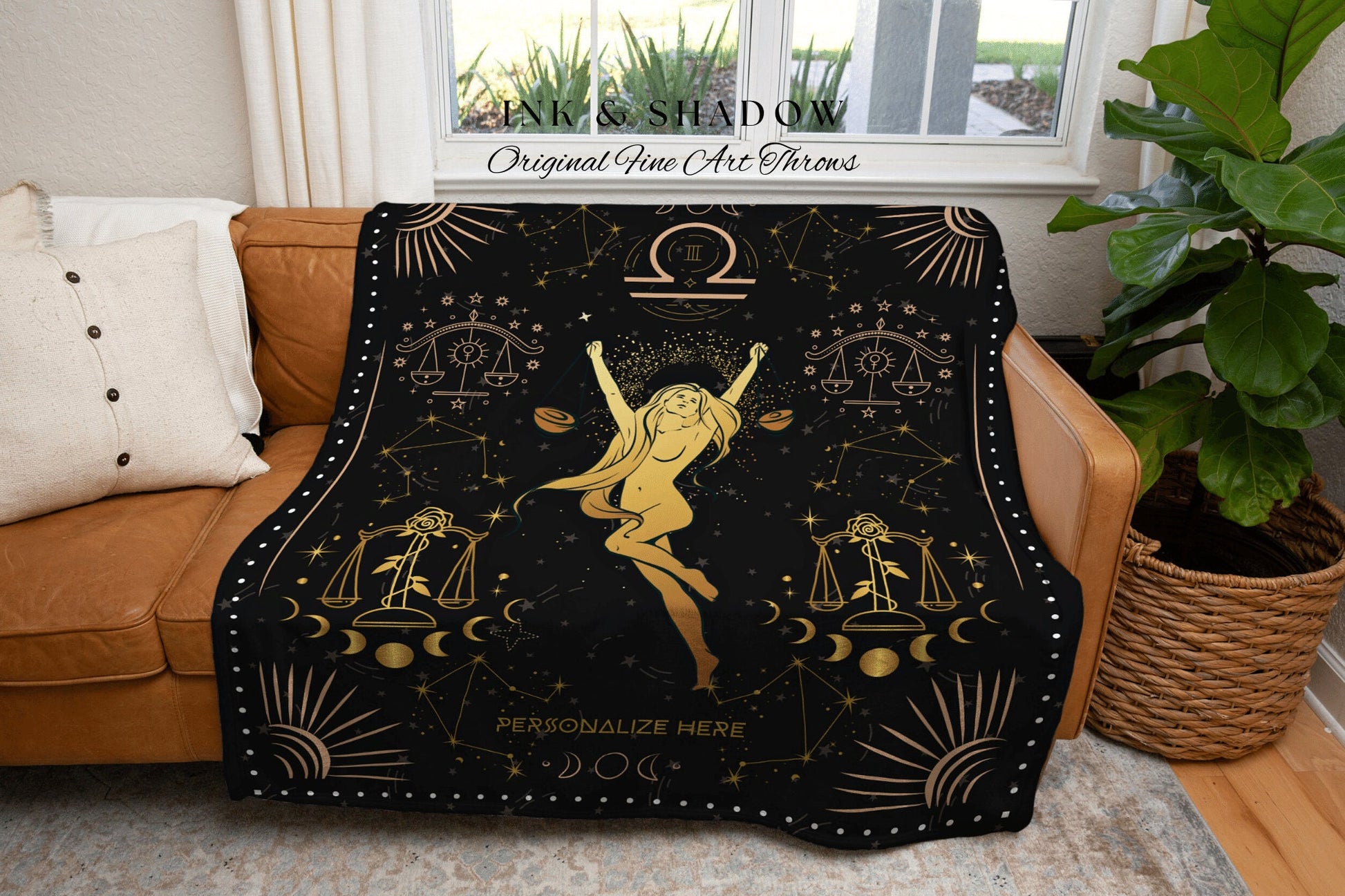 Libra Astrology Blanket | Libra Tapestry Custom Star Sign Goth Woven Blanket Witchy Room Decor Libra Astrology Personalized Zodiac Sign Goth