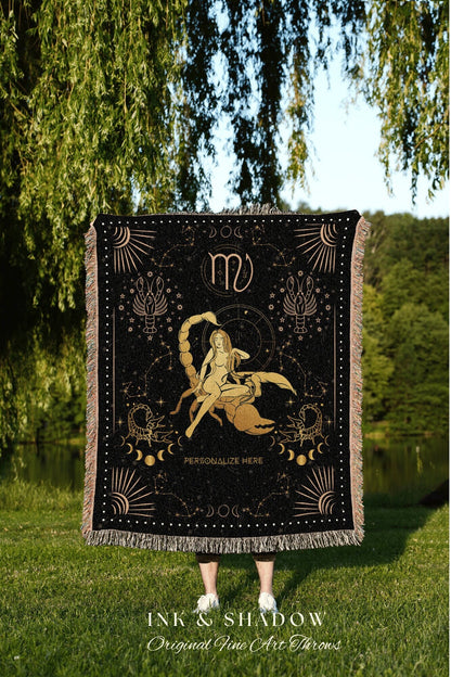 Scorpio Blanket Custom | Scorpio Tapestry Custom Star Sign Goth Woven Blanket Witchy Room Decor Scorpio Astrology Personalized Zodiac Sign |