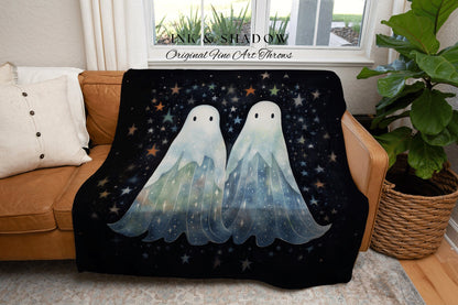 Celestial Ghost Couple Tapestry | Gothic Room Decor Vintage Ghost Tapestry Spooky Cute Vintage Ghost Art Woven Tapestry Boho Halloween Decor