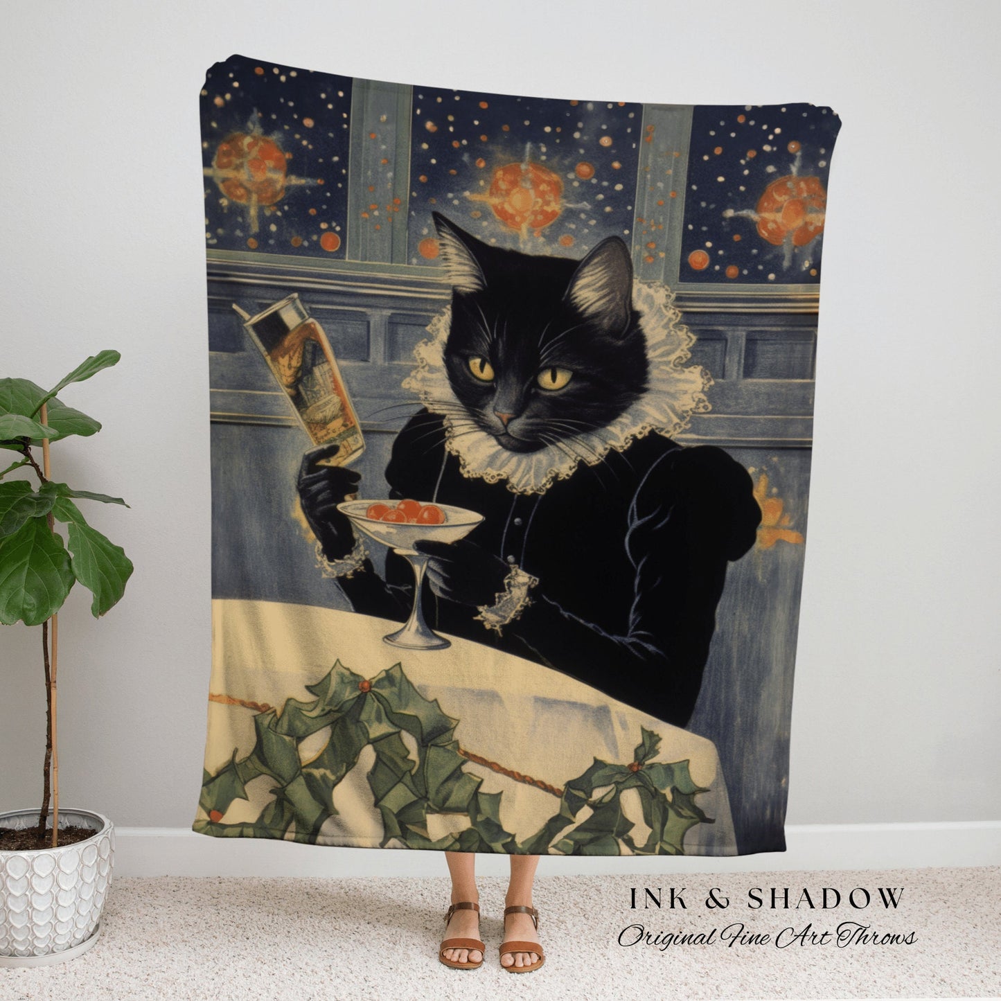 Victorian Cat Painting Tapestry Woven | Whimsical Cat Blanket Fine Art Wall Art Funny Tapestry Whimsigoth Goth Christmas Room Decor Cute Cat