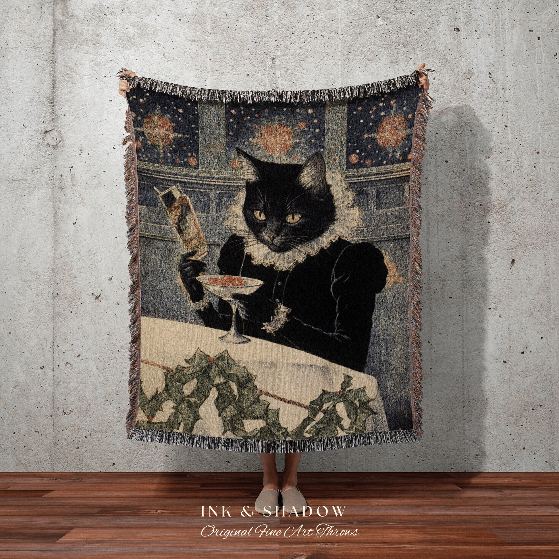 Victorian Cat Painting Tapestry Woven | Whimsical Cat Blanket Fine Art Wall Art Funny Tapestry Whimsigoth Goth Christmas Room Decor Cute Cat