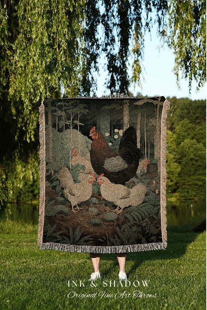 Chicken Blanket Rustic Home Decor Cottagecore | Vintage Chicken Tapestry Woven Blanket Cute Farm Animal Wall Art Funny Tapestry Rooster Art