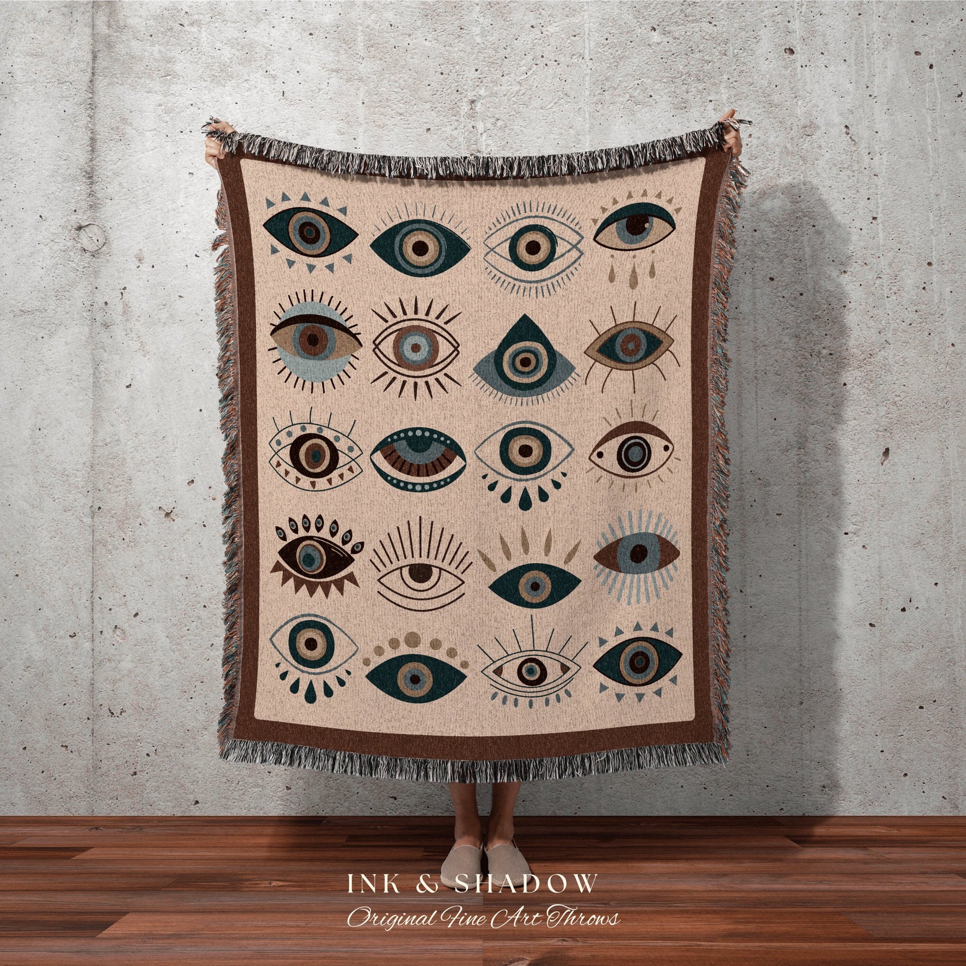 Evil Eye Woven Tapestry Blanket | Mystical Woven Throw Celestial Room Decor Evil Eye Protection Blanket Boho Tarot Tapestry Whimsigoth Decor