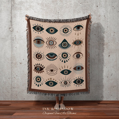 Evil Eye Woven Tapestry Blanket | Mystical Woven Throw Celestial Room Decor Evil Eye Protection Blanket Boho Tarot Tapestry Whimsigoth Decor