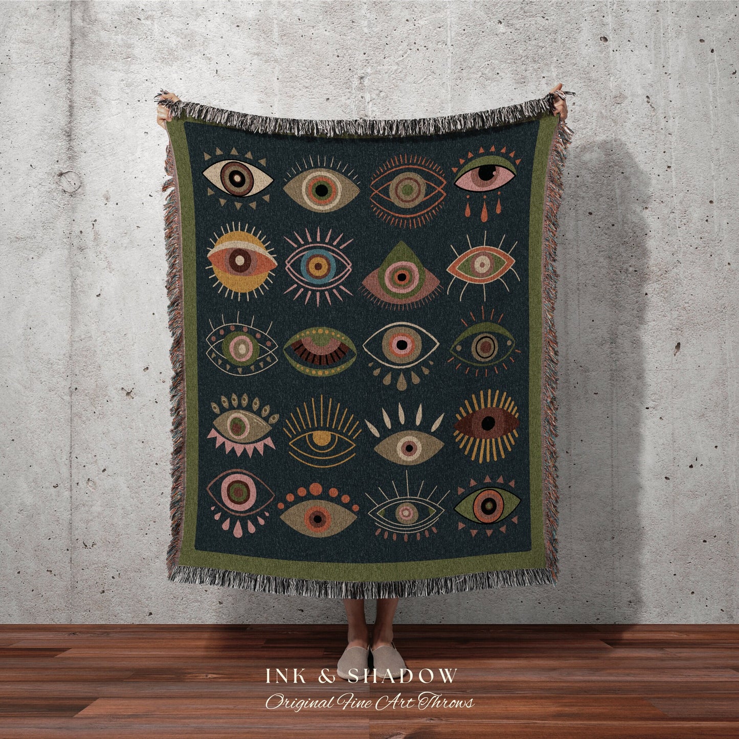 Boho Evil Eye Throw Blanket | Mystical Woven Throw Celestial Room Decor Evil Eye Protection Blanket Boho Tarot Tapestry Whimsigoth Decor |