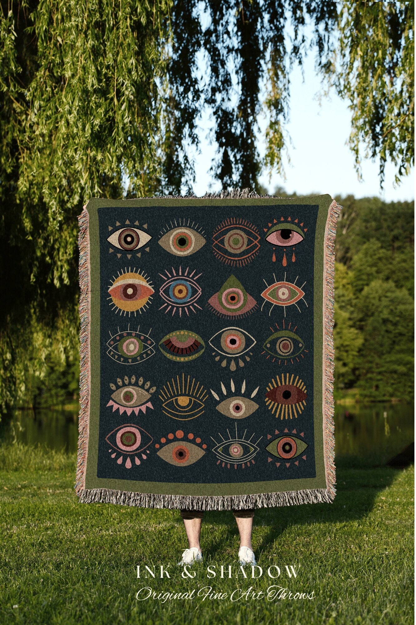 Boho Evil Eye Throw Blanket | Mystical Woven Throw Celestial Room Decor Evil Eye Protection Blanket Boho Tarot Tapestry Whimsigoth Decor |