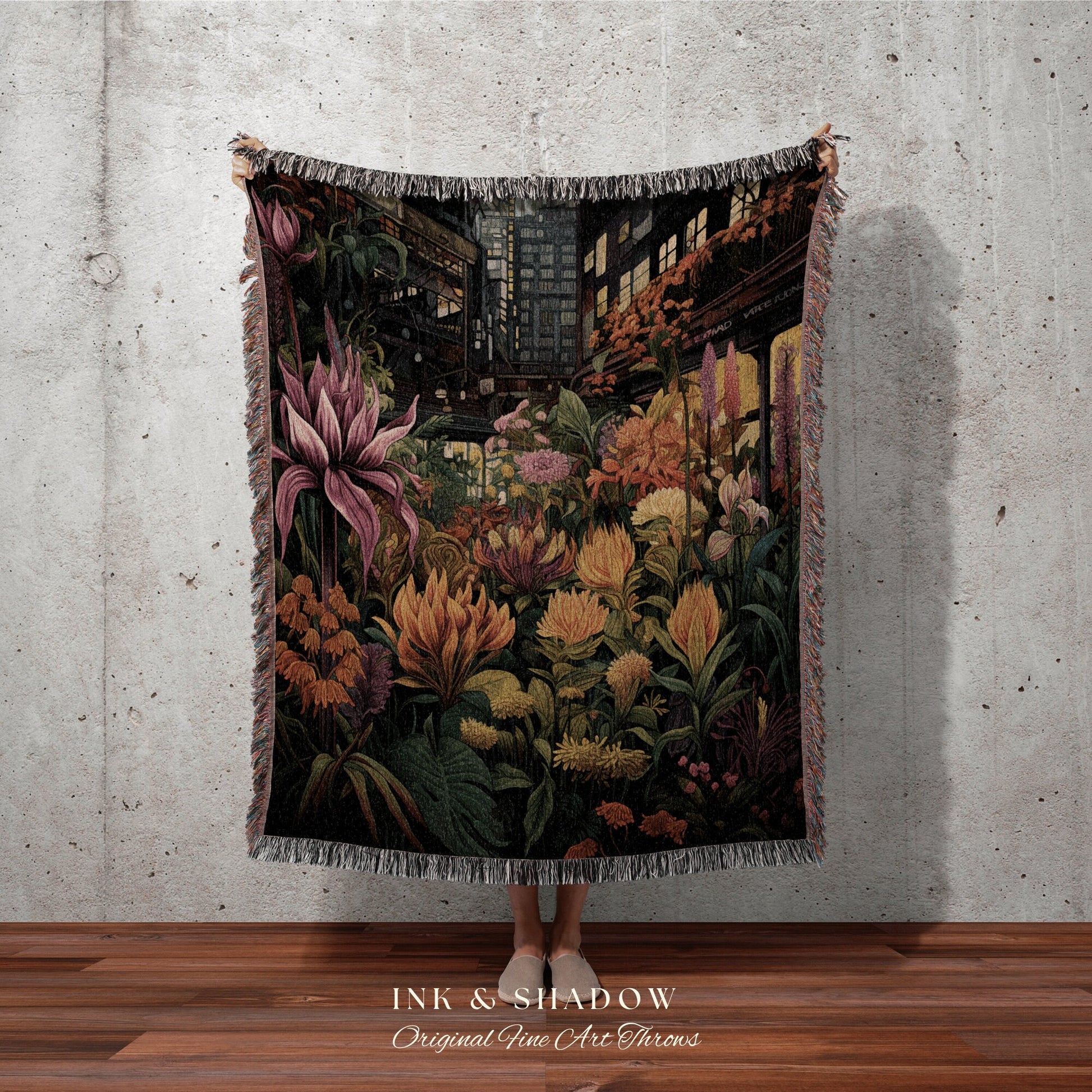 Decorative Tapestry Floral Throw | Whimsigoth Wall Art Woven Blanket Victorian Gothic Aesthetic Tapestry Woven Botanical Fairycore Gothic |