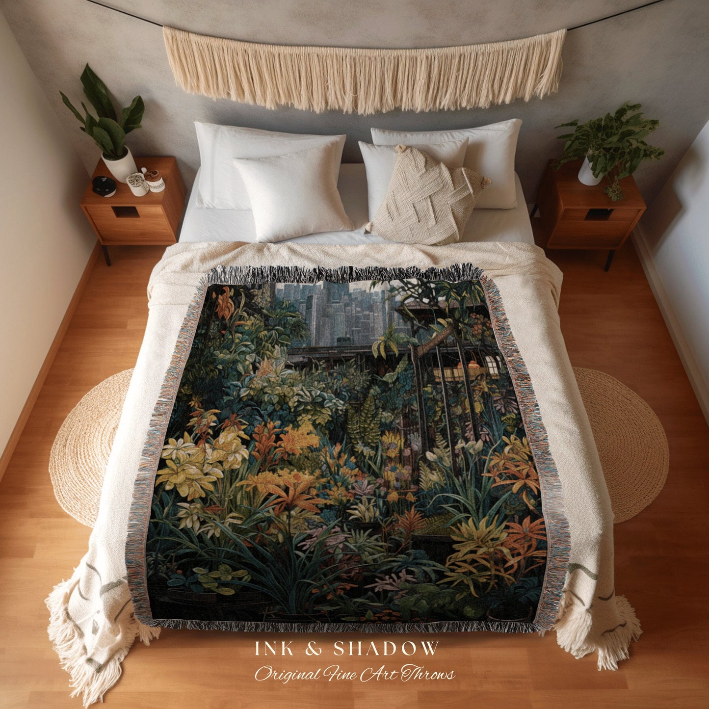 Floral Landscape Floral Blanket | Whimsigoth Wall Art Woven Blanket Victorian Gothic Aesthetic Tapestry Woven Botanical Fairycore Gothic |