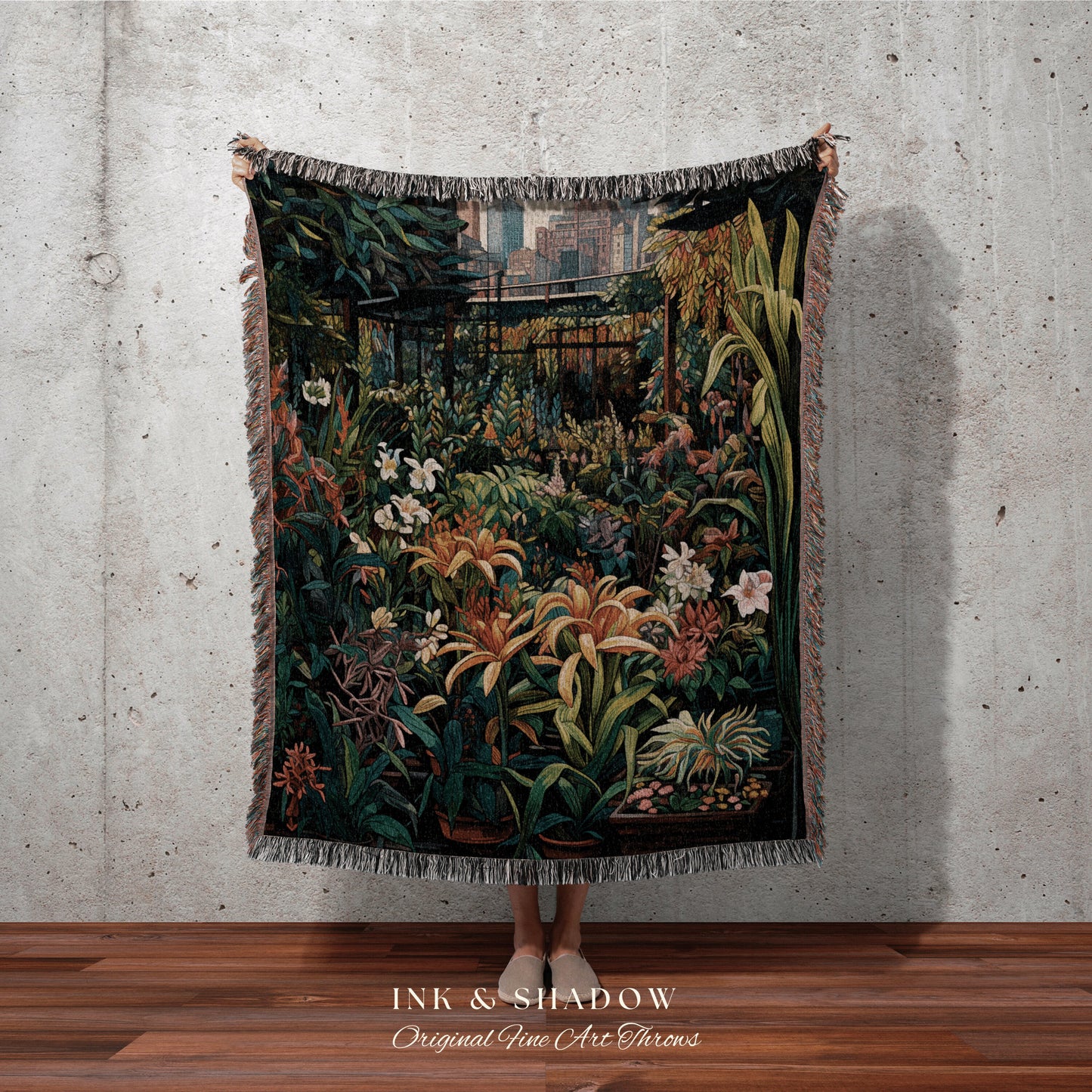 Dark Botanical Plant Blanket | Whimsigoth Wall Art Woven Blanket Victorian Gothic Aesthetic Tapestry Woven Botanical Fairycore Gothic Decor