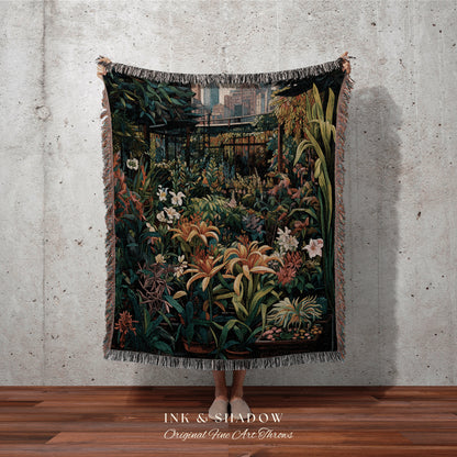 Dark Botanical Plant Blanket | Whimsigoth Wall Art Woven Blanket Victorian Gothic Aesthetic Tapestry Woven Botanical Fairycore Gothic Decor