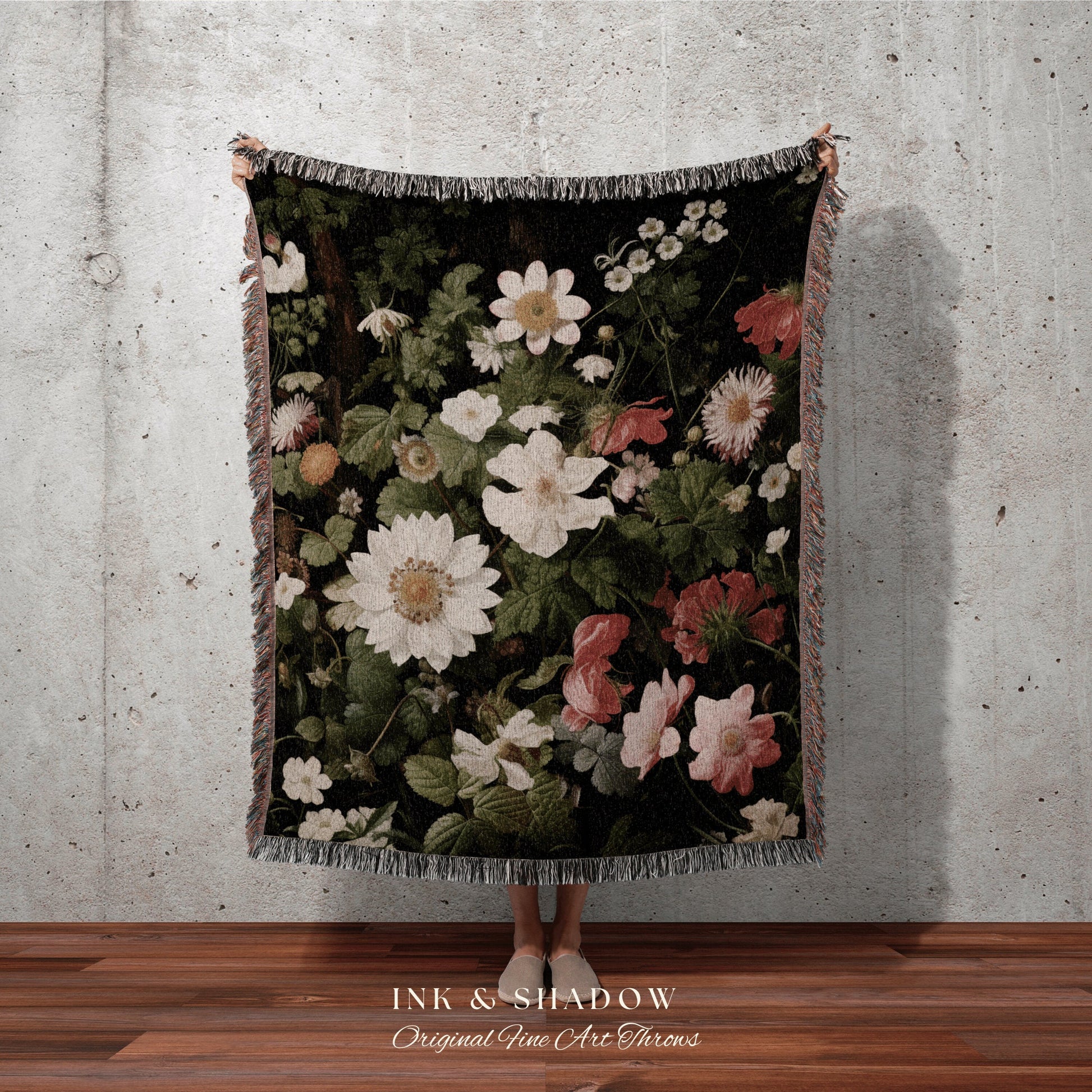 Fairycore Wildflower Tapestry | Whimsigoth Wall Art Woven Blanket Victorian Gothic Aesthetic Tapestry Woven Botanical Fairy Decor Aesthetic