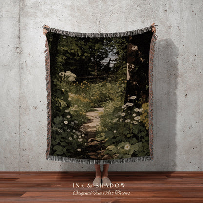 Dark Fairycore Woodland Tapestry | Renaissance Art Woven Blanket Victorian Gothic Aesthetic Tapestry Woven Botanical Fairy Decor Aesthetic