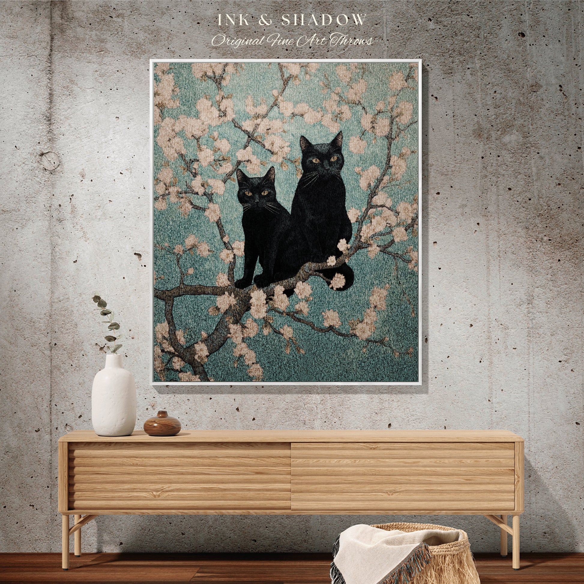 Van Gogh 'Almond Blossom" Black Cat Painting Blanket Woven | Funny Tapestry Black Cat Painting Van Gogh Inspired Art Blanket Famous Art Gift