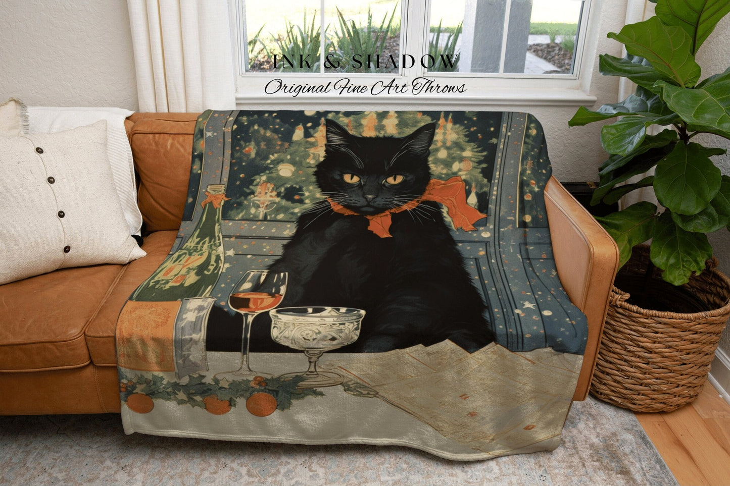 Christmas Cat Tapestry Blanket Woven | Whimsical Cat Blanket Eclectic Wall Art Funny Tapestry Whimsigoth Goth Christmas Room Decor Cute Cat