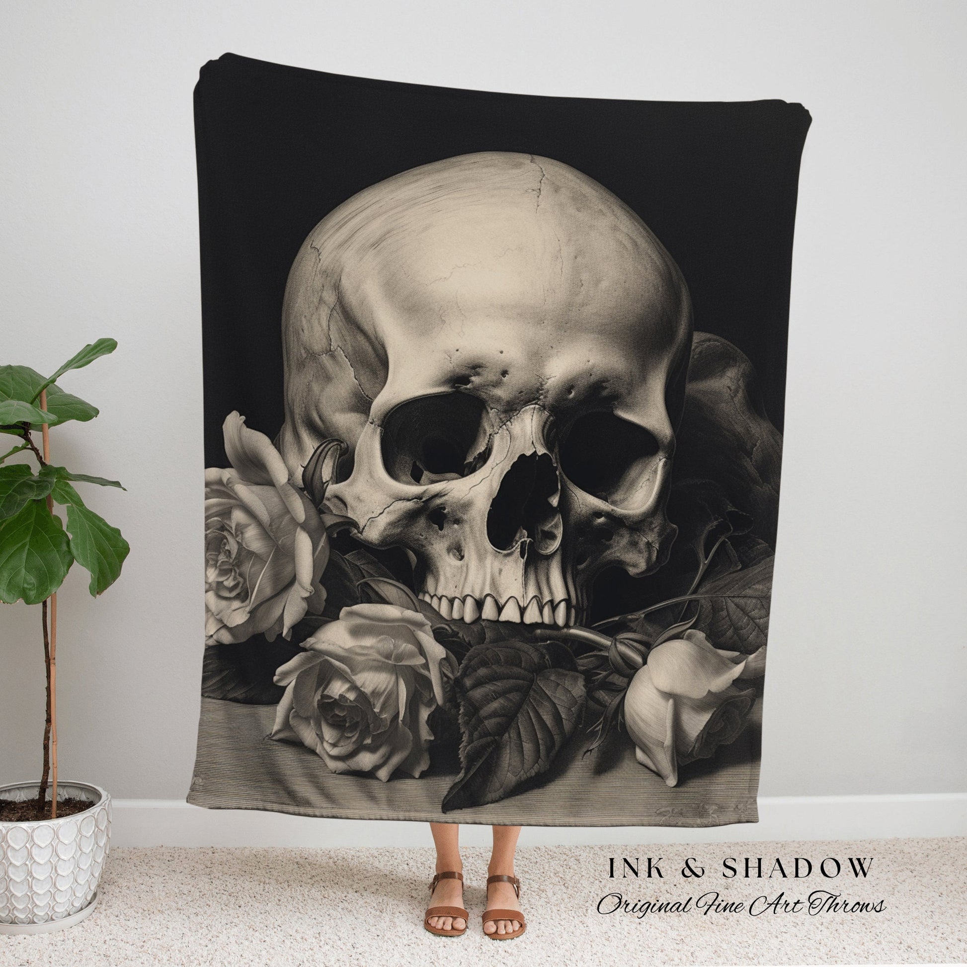 Skull Tapestry Woven Blanket | Gothic Room Decor Skull Tapestry Woven Wall Hanging | Renaissance Art Blanket Woven | Whimsigoth Room Decor |