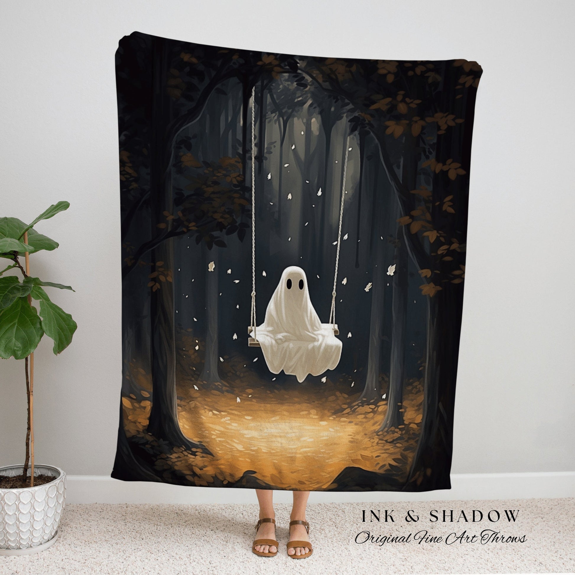 Mystical Ghost Tapestry Woven | Fall Aesthetic Vintage Ghost Art Woven Tapestry Halloween Decor Dark Academia Wall Art Ghost Blanket Spooky