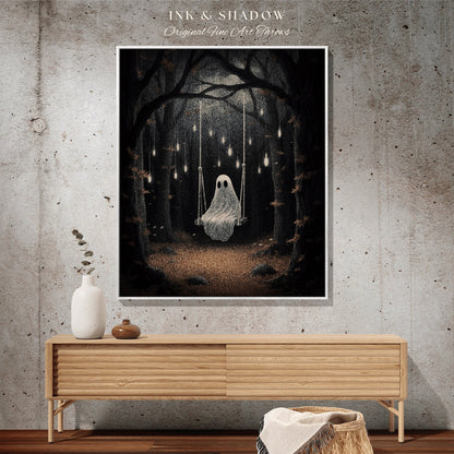 Forest Ghost Tapestry Blanket | Fall Aesthetic Vintage Ghost Art Woven Tapestry Halloween Decor Dark Academia Wall Art Ghost Blanket Woven