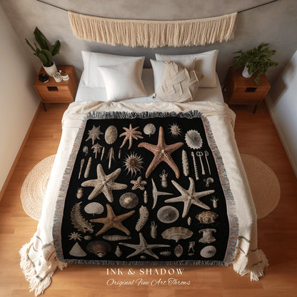 Starfish & Seashells Tapestry Blanket Nautical Decor for Beach House | Ocean Inspired Decor Vintage Sea Life Beachy Tapestry Gothic Wall Art