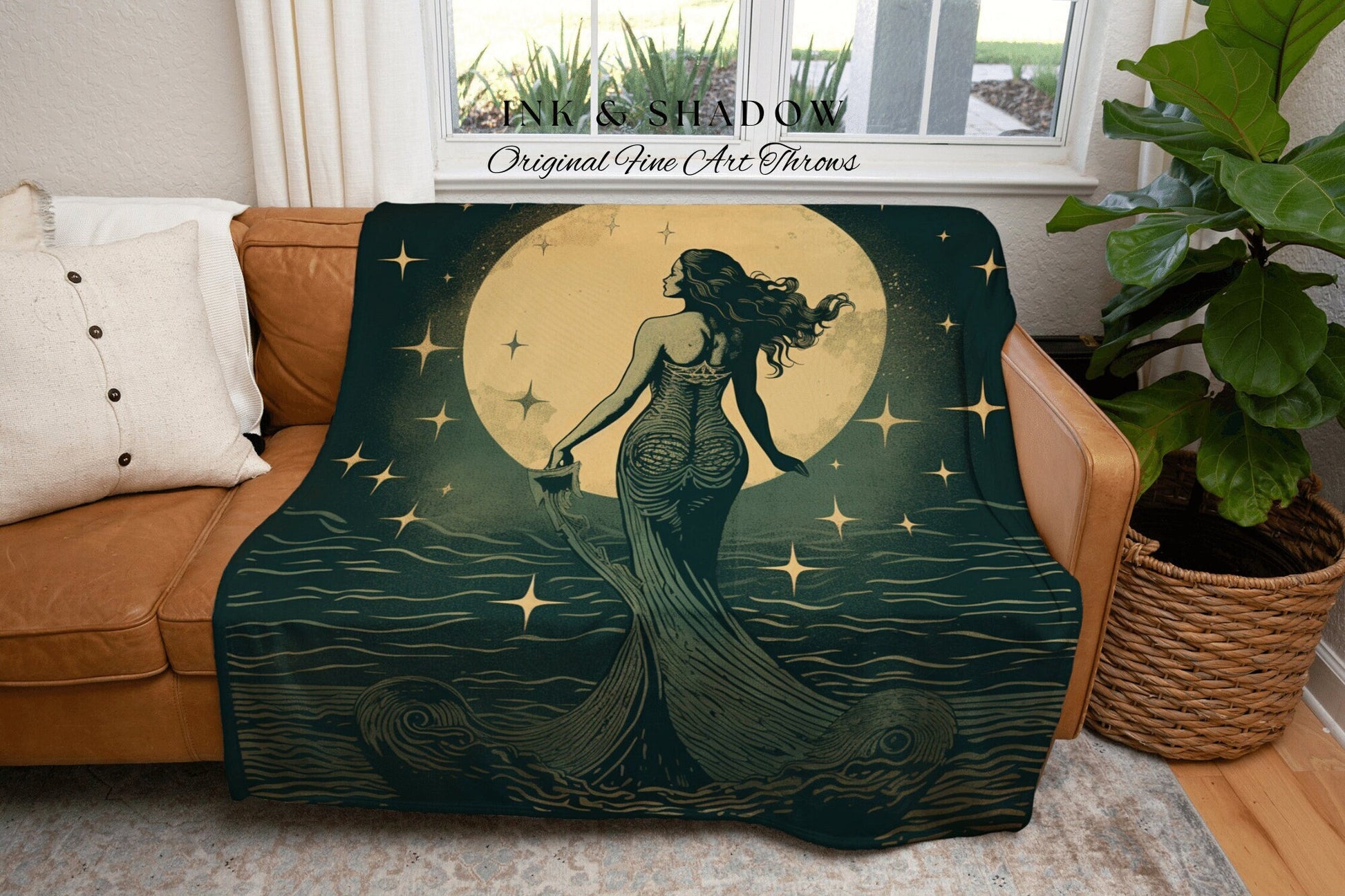 Ethereal Mermaid Blanket Woven Tapestry | Celestial Mermaid Decor Woven Blanket Vintage Mermaidcore Aesthetic Dorm Room Tapestry Witchy Art