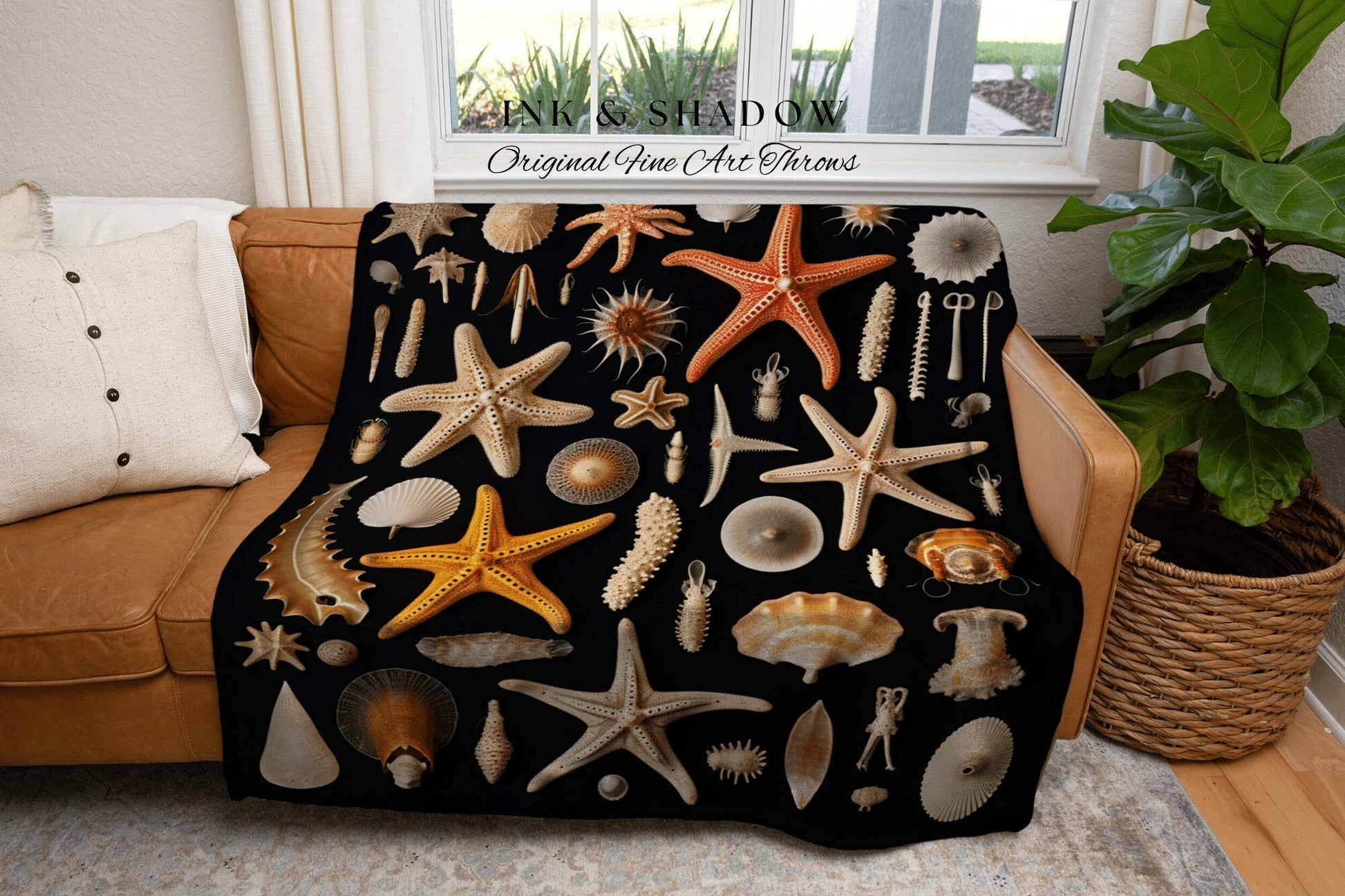 Starfish & Seashells Tapestry Blanket Nautical Decor for Beach House | Ocean Inspired Decor Vintage Sea Life Beachy Tapestry Gothic Wall Art