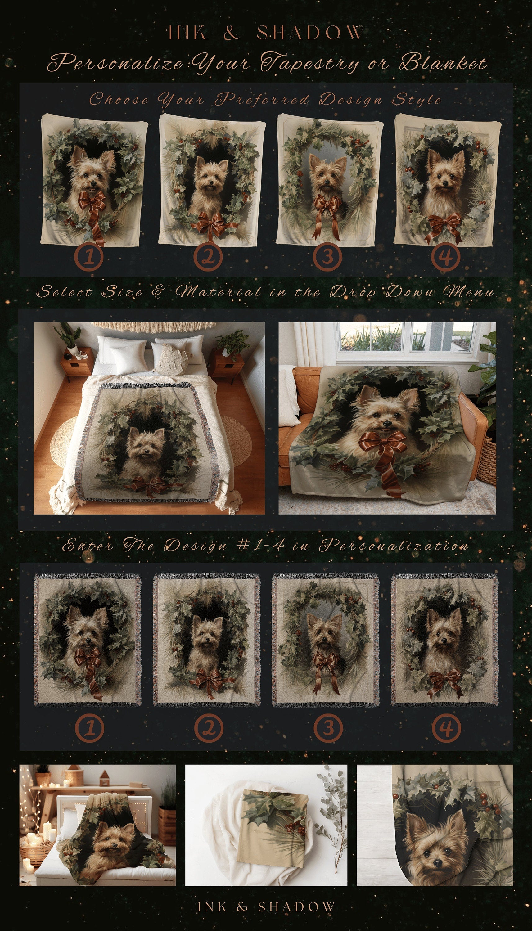 Vintage Yorkie Tapestry Blanket | Yorkie Dad Gift Blanket Terrier Mom Gift Funny Tapestry Christmas Dog Portrait Blanket Yorkshire Terrier |