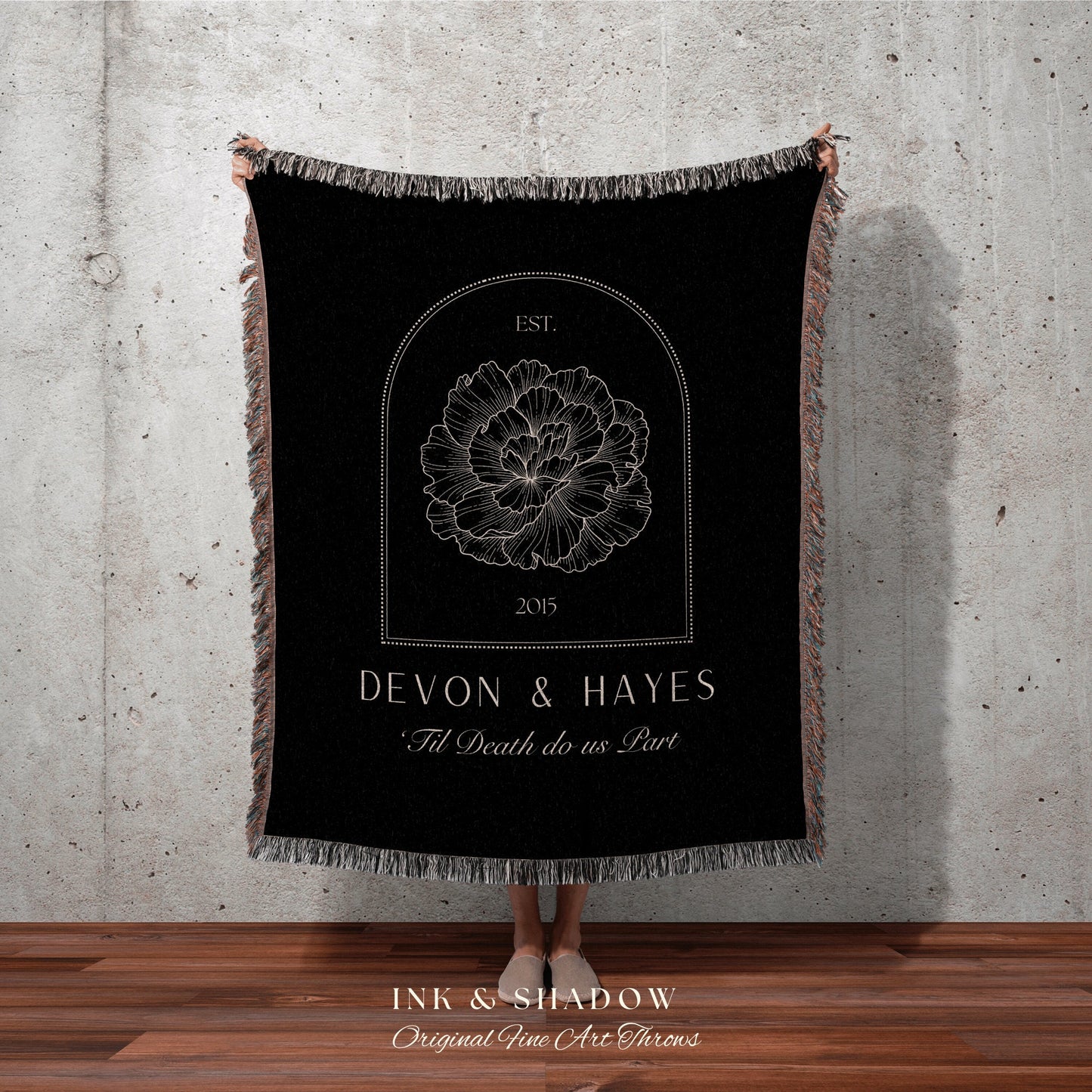 Til Death do us Part Blanket | Gothic Wedding Anniversary Gift Custom Couples Gift Blanket Woven Tapestry Birth Month Flower Personalized |