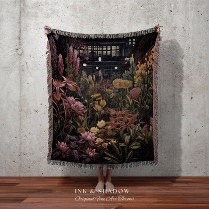 Gothic Botanical Tapestry Woven | Whimsigoth Wall Art Woven Blanket Victorian Gothic Aesthetic Tapestry Woven Botanical Fairycore Aesthetic