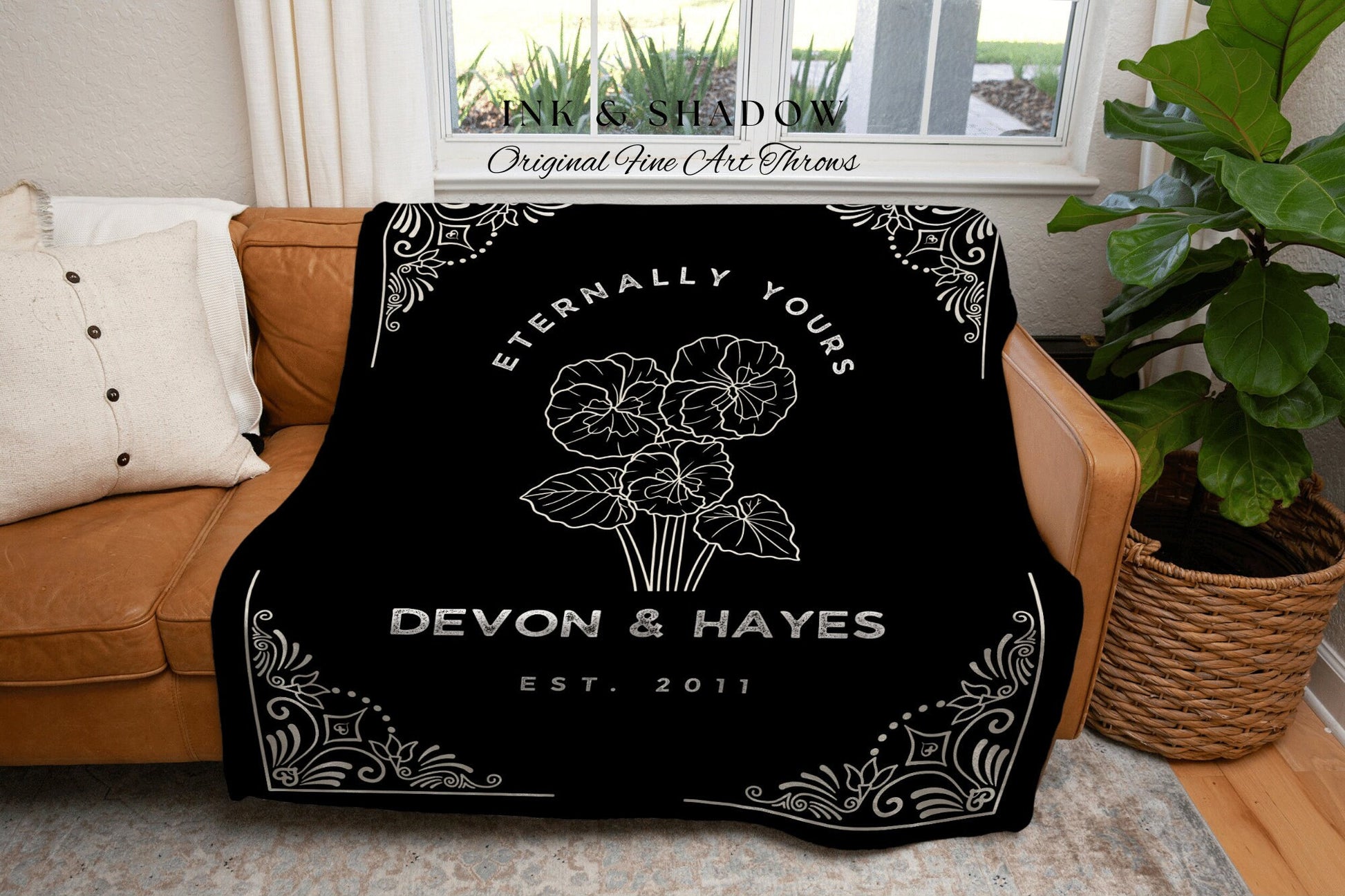 Eternally Yours Wedding Blanket | Goth Wedding Anniversary Gift Custom Couples Gift Blanket Woven Tapestry Birth Month Flower Personalized |