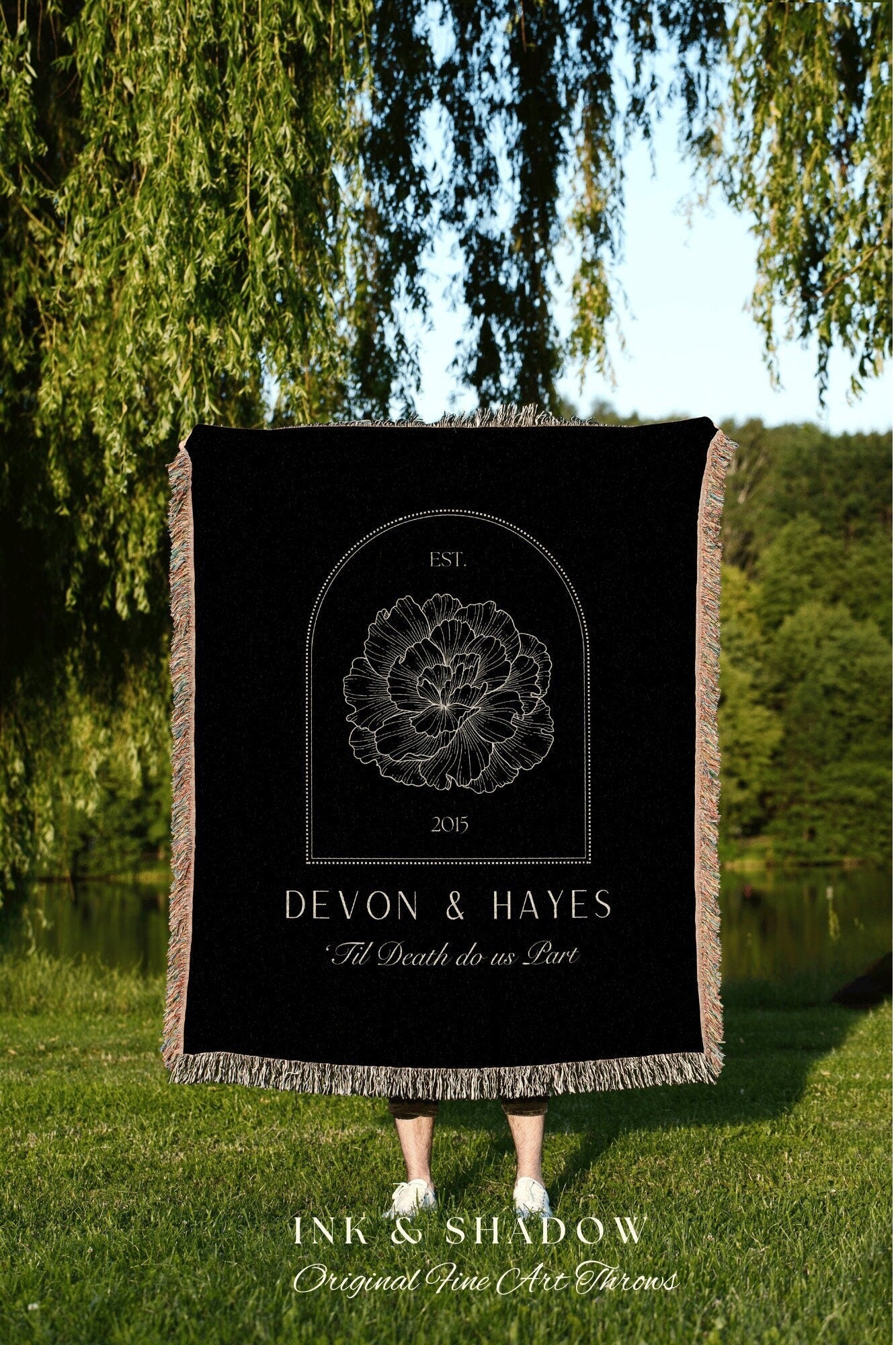 Til Death do us Part Blanket | Gothic Wedding Anniversary Gift Custom Couples Gift Blanket Woven Tapestry Birth Month Flower Personalized |