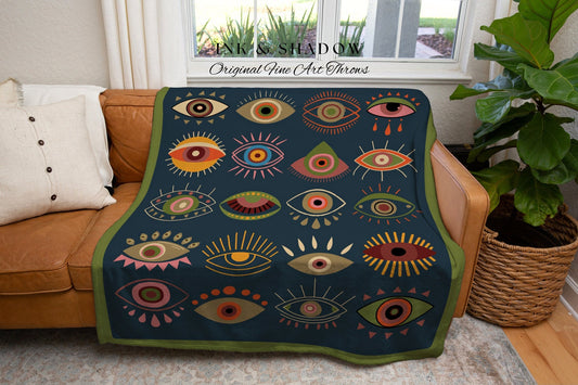 Boho Evil Eye Throw Blanket | Mystical Woven Throw Celestial Room Decor Evil Eye Protection Blanket Boho Tarot Tapestry Whimsigoth Decor |