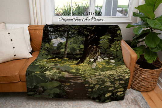 Woodland Gothic Floral Blanket | Whimsigoth Wall Art Woven Blanket Victorian Gothic Aesthetic Tapestry Woven Botanical Fairycore Aesthetic |