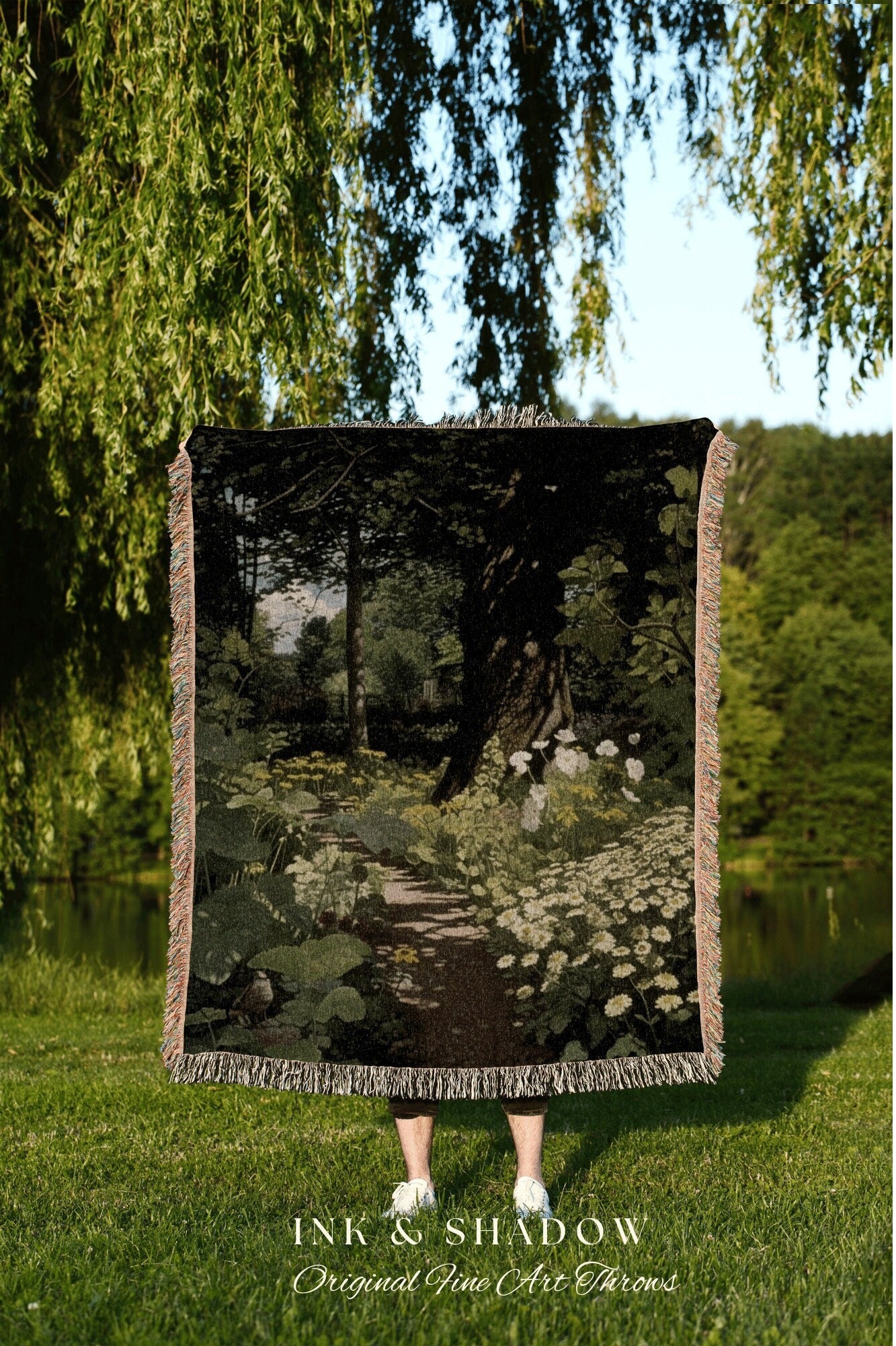 Woodland Gothic Floral Blanket | Whimsigoth Wall Art Woven Blanket Victorian Gothic Aesthetic Tapestry Woven Botanical Fairycore Aesthetic |