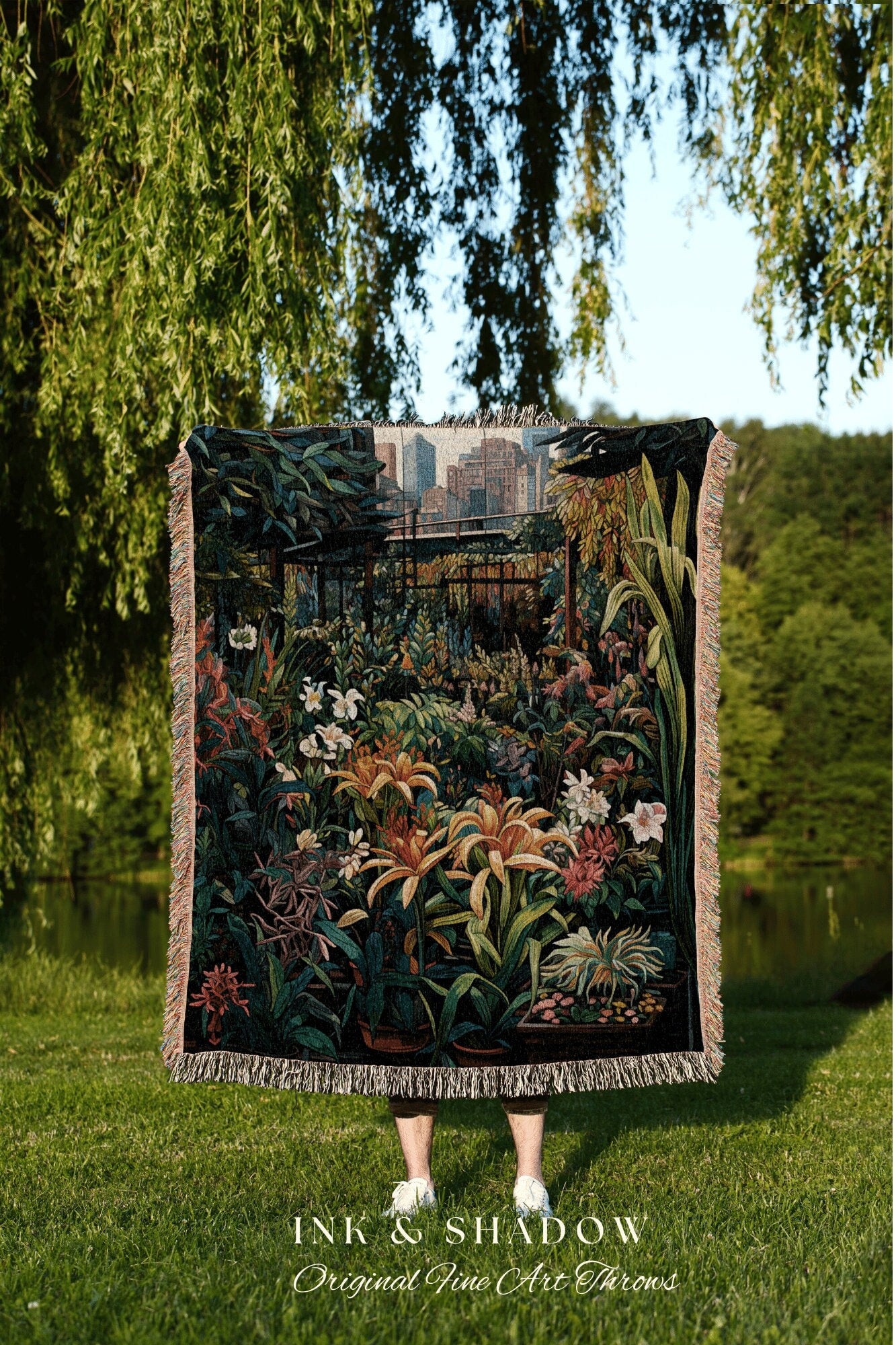 Dark Botanical Plant Blanket | Whimsigoth Wall Art Woven Blanket Victorian Gothic Aesthetic Tapestry Woven Botanical Fairycore Gothic Decor