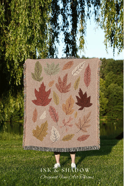 Minimalist Fall Leaves Tapestry | Autumn Aesthetic Tapestry Woven Wall Art Housewarming Gift Fall Aesthetic Blanket Modern Fall Home Decor |