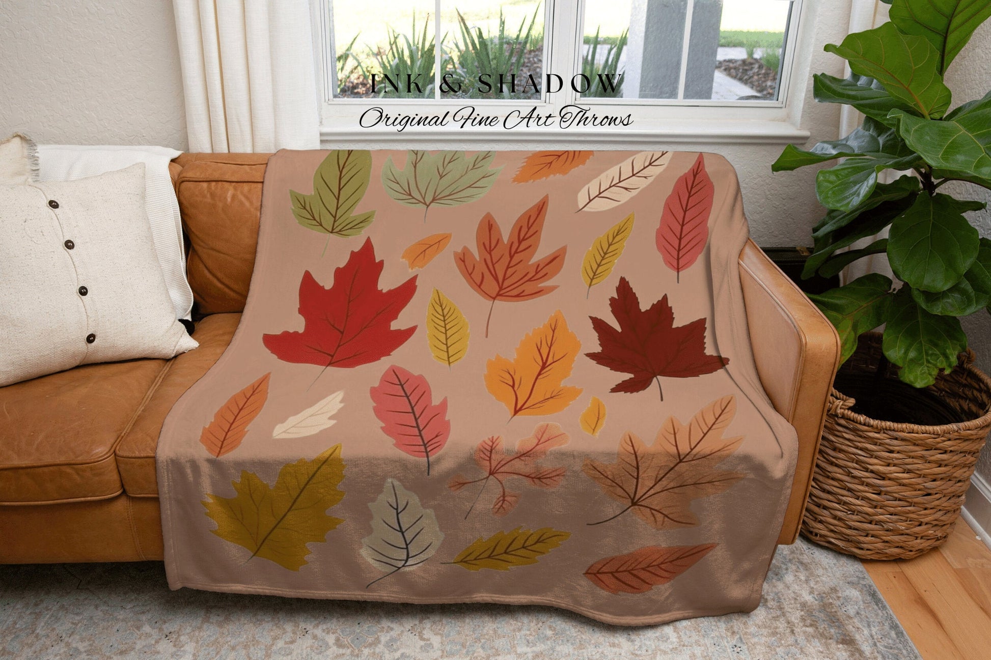 Minimalist Fall Leaves Tapestry | Autumn Aesthetic Tapestry Woven Wall Art Housewarming Gift Fall Aesthetic Blanket Modern Fall Home Decor |