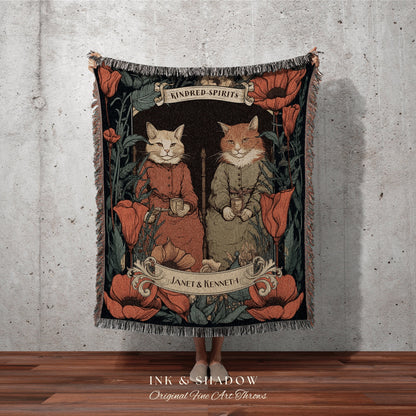 Kindred Spirits Cat Blanket | Vintage Cat Funny Tapestry Personalized Anniversary Gift Celestial Art Nouveau Room Decor Tapestry Custom Gift