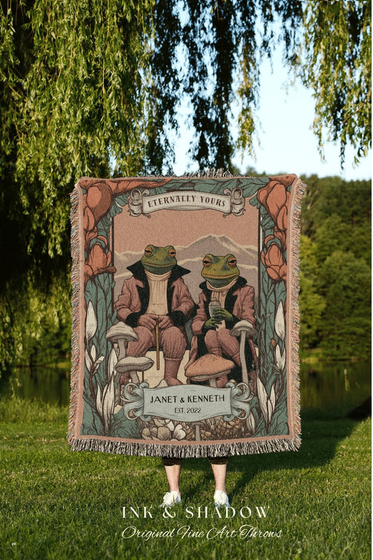 Cottagecore Couples Blanket | Woodland Wedding Gift Funny Tapestry Woven Throw Vintage Frog and Toad Blanket Goblincore Tapestry Anniversary