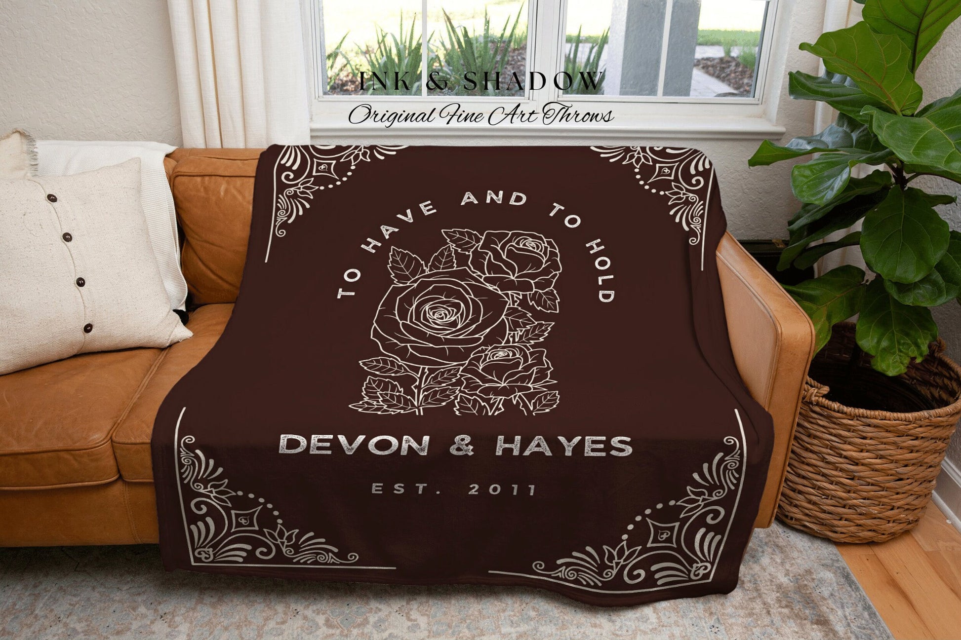 Minimalist Wedding Gift Personalized | His & Hers Anniversary Gift Custom Couples Gift Blanket Woven Tapestry Birth Month Flower Blanket |