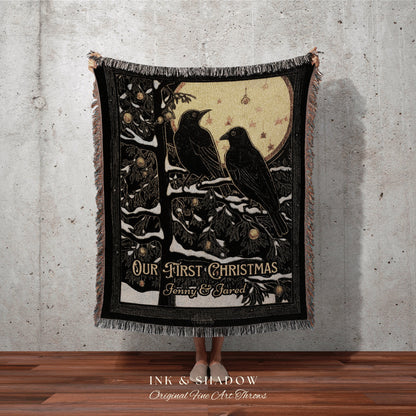 Dark Academia Crowcore Decor Goth Christmas Tapestry Dark Cottagecore Vintage Crow Tapestry Black Crow Raven Art Witchy Christmas Blanket