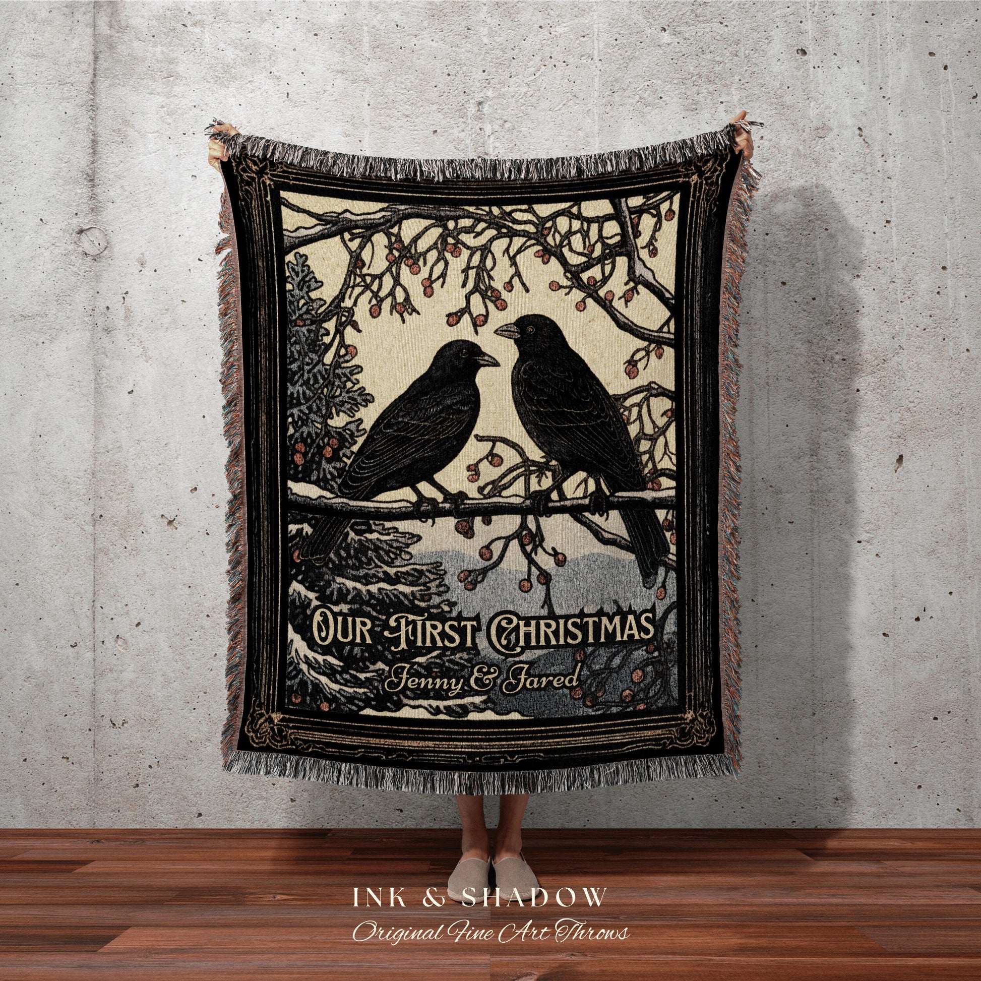 Crow Core Blanket Custom | Dark Academia Home Decor Goth Christmas Tapestry Dark Cottagecore | Vintage Occult Tapestry Black Crow Raven Art