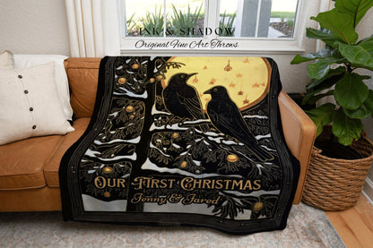 Dark Academia Crowcore Decor Goth Christmas Tapestry Dark Cottagecore Vintage Crow Tapestry Black Crow Raven Art Witchy Christmas Blanket